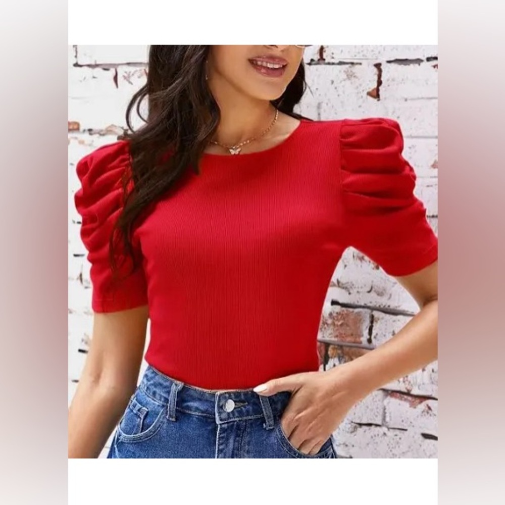 Red Floral Lace 1/4 Lace Sleeve Cotton Valentines Day Date long Shirt Dress Top